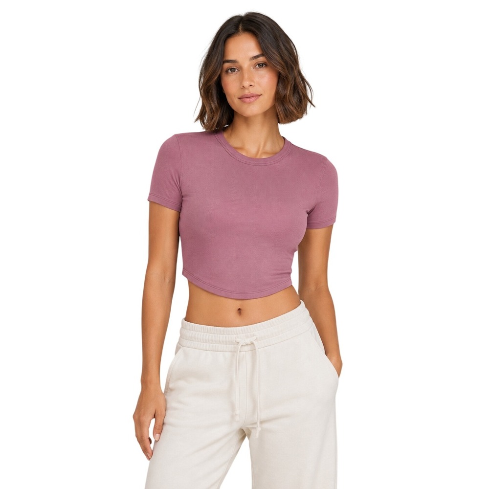 Lululemon Hold Tight Cropped Short Sleeve Ribbed Tee Mauve Pink Est Size 6